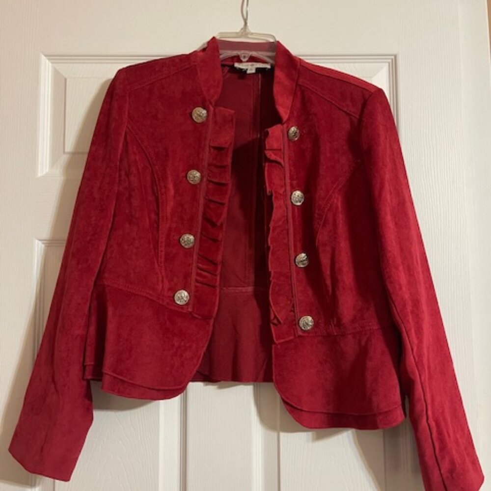 Kate & Rosy Red Faux Suede Jacket w/Ruffles Petite Large